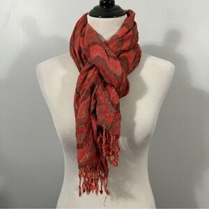 Red Patterned Scarf with Gold Sparkle
